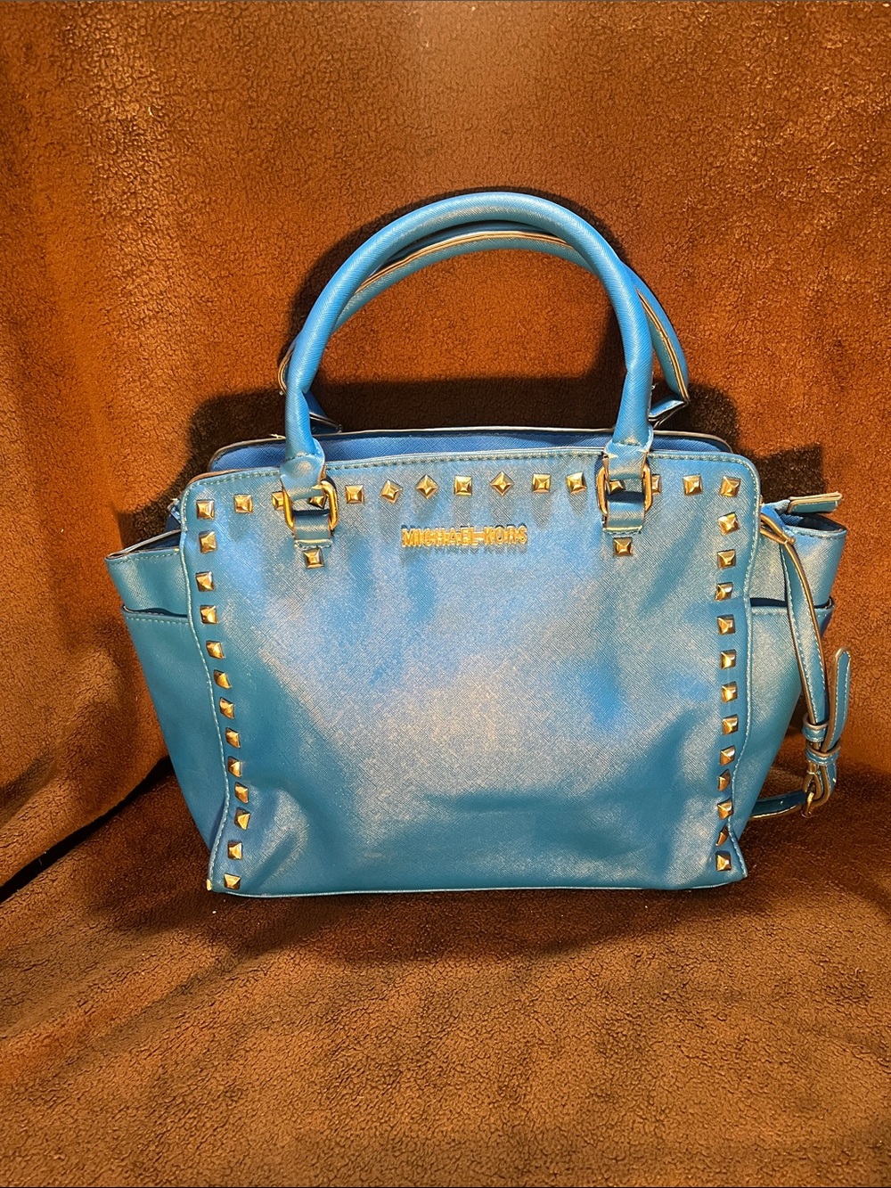 Michael Kors Teal Blue Studded Satchel